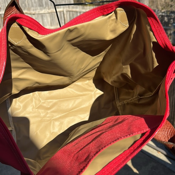 Longchamp Red Orange Le Pliage Large Tote Leather Trim - Picture 8 of 11